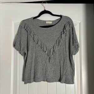 Ginger G Grey Ruffled Short Sleeve Top Medium